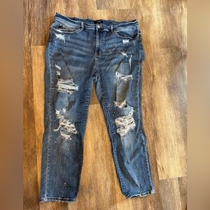 Judy Blue DISTRESSED! BLEACH SPATTER! Boyfriend fit‎ 20W Jean!